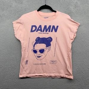 Cropp Doing Good Women T-Shirt Pink Short Cap Sleeve Damn I Have Feelings Size S